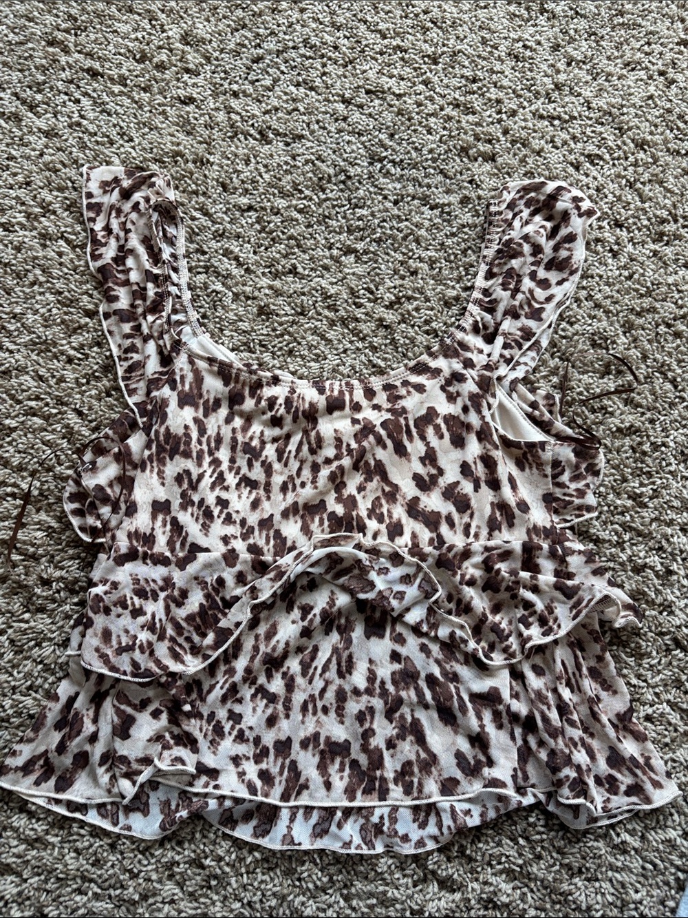 Brown Leopard Print Ruffle Tank Top - Picture 2 of 3